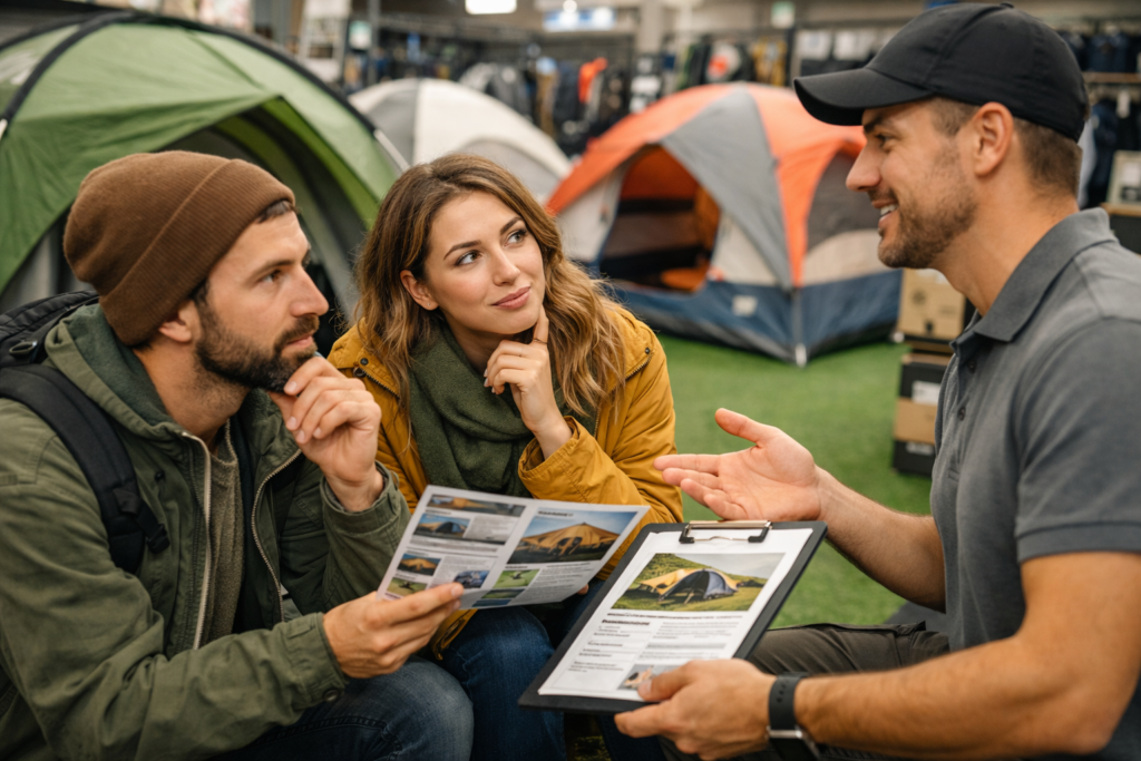 couple en train de choisir une tente